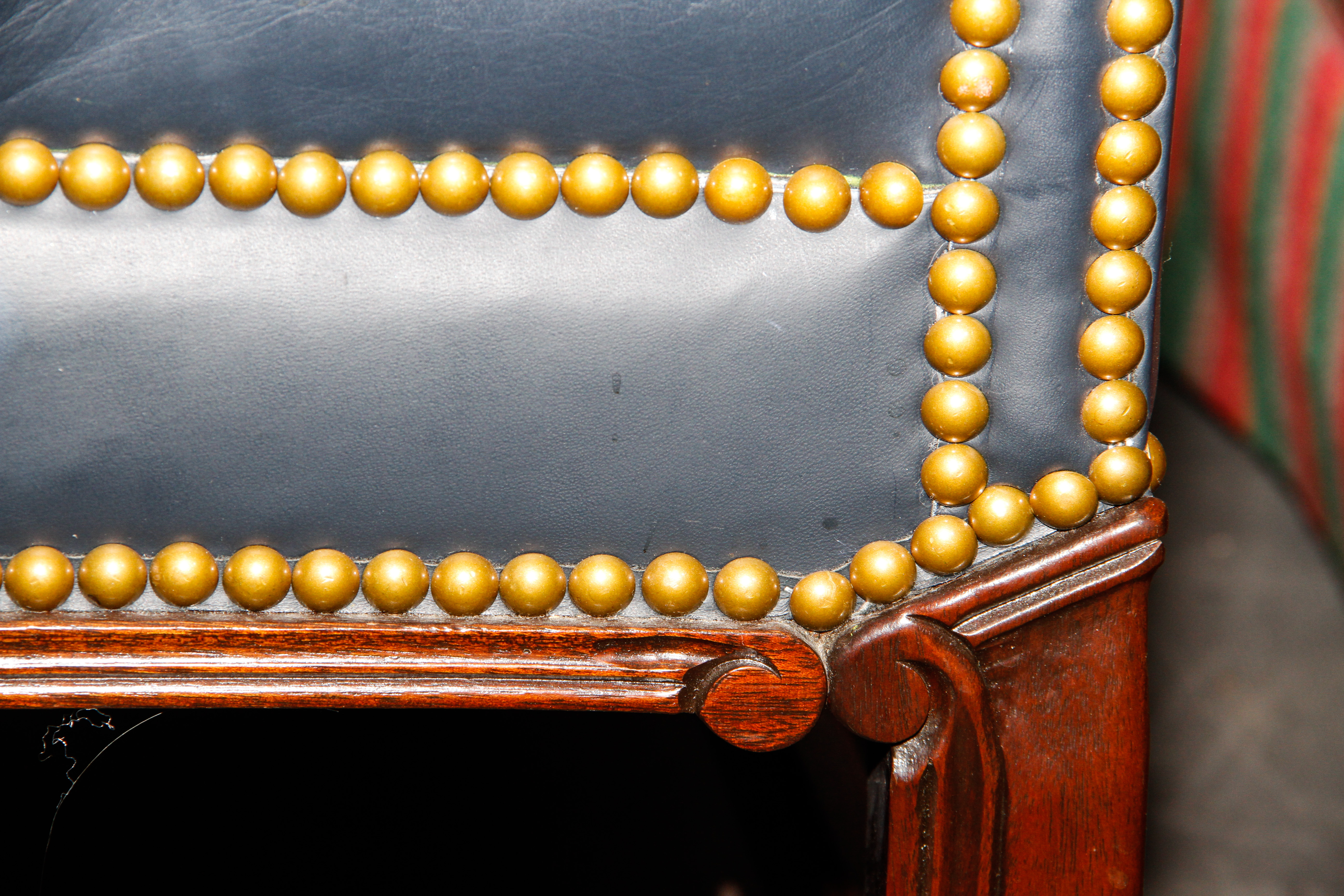 Vintage Navy Leather Tufted Sofa