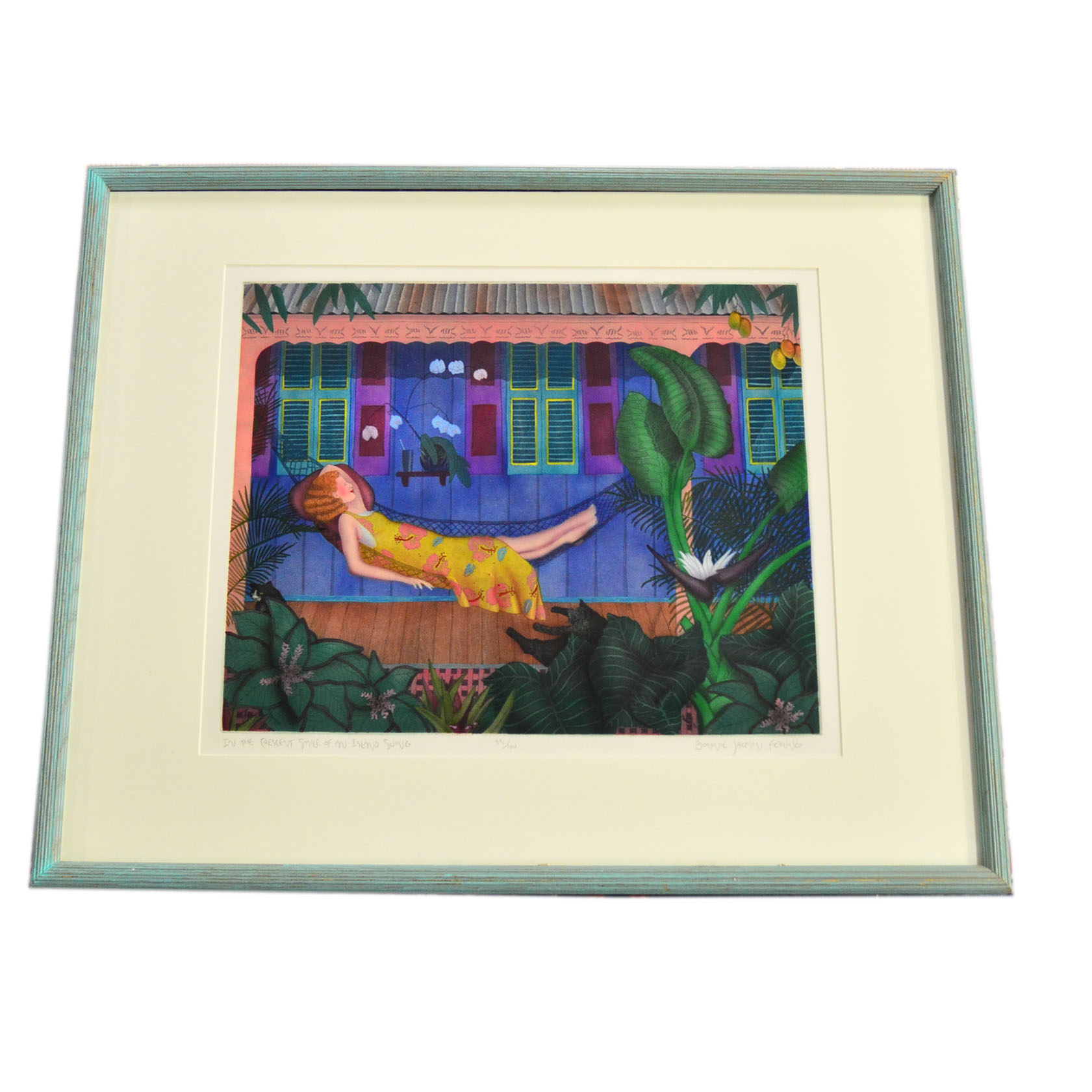 Framed Limited Edition Print By Bonnie Jackson Fehling "In The Crescent Smile Of An Island Swing"