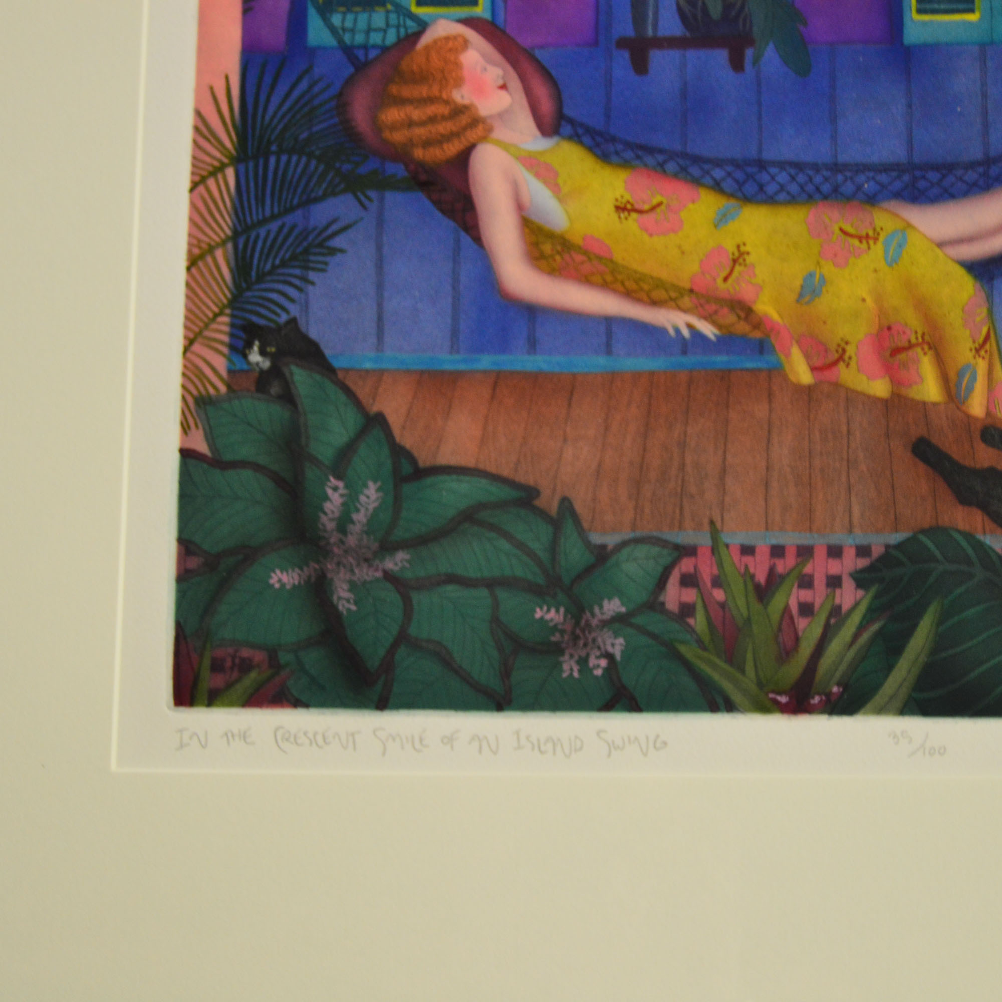 Framed Limited Edition Print By Bonnie Jackson Fehling "In The Crescent Smile Of An Island Swing"