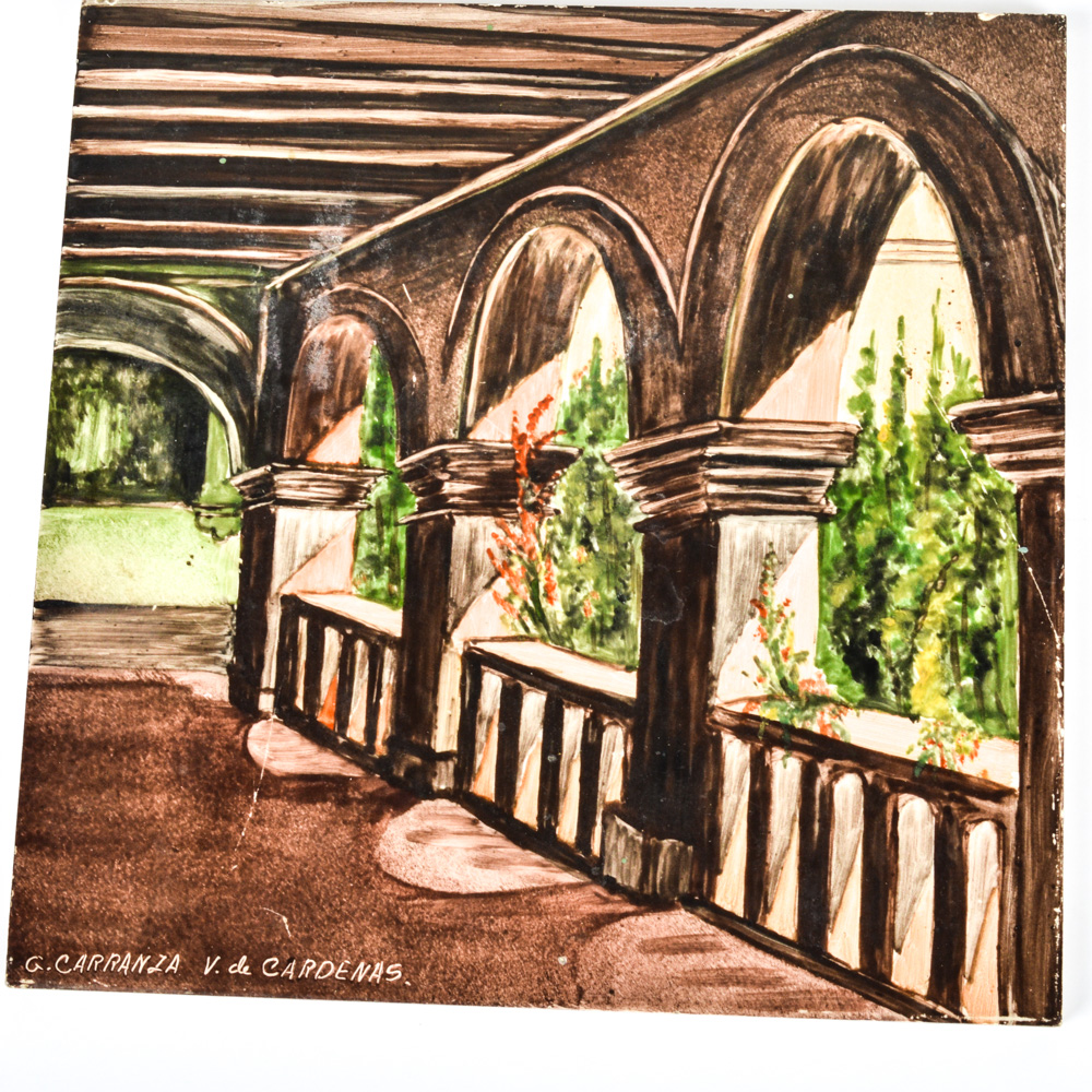 Set of Six Signed Hand Painted Ceramic Mexican Art Tiles