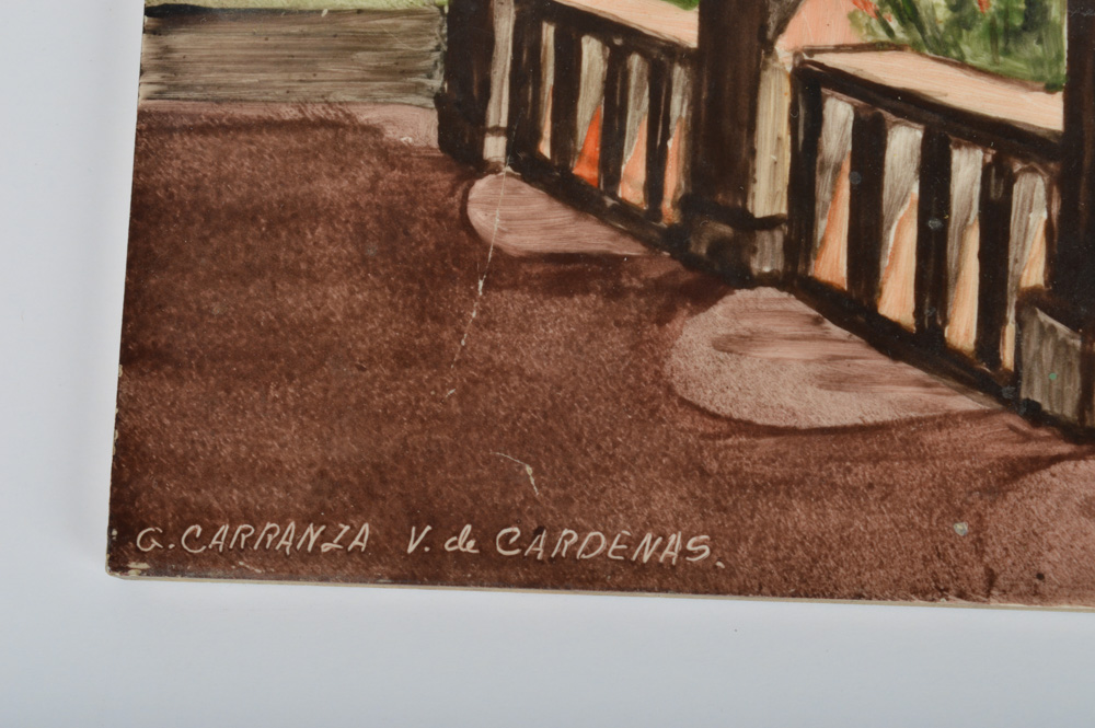 Set of Six Signed Hand Painted Ceramic Mexican Art Tiles