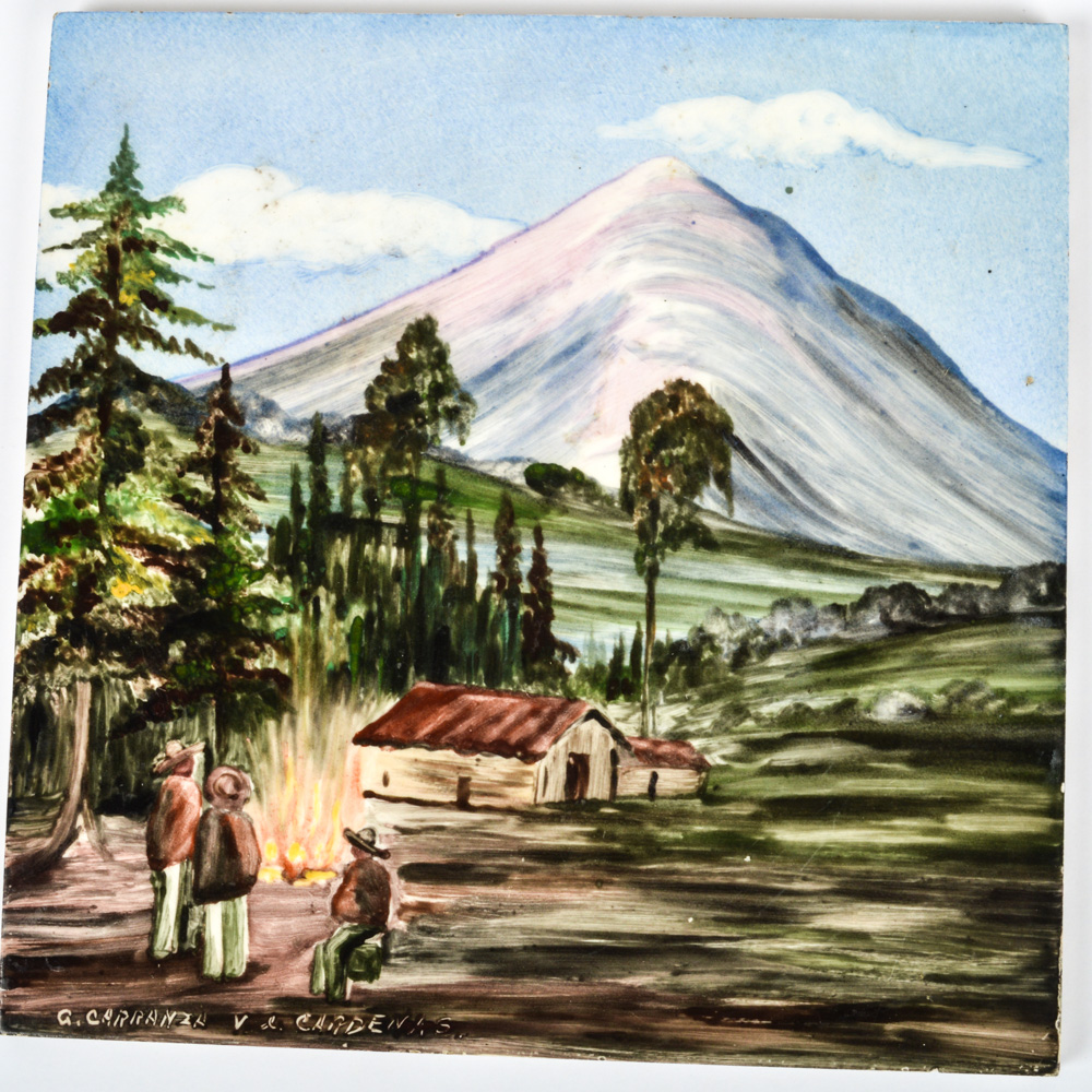 Set of Six Signed Hand Painted Ceramic Mexican Art Tiles