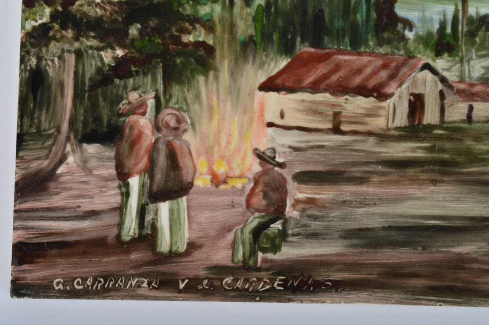 Set of Six Signed Hand Painted Ceramic Mexican Art Tiles