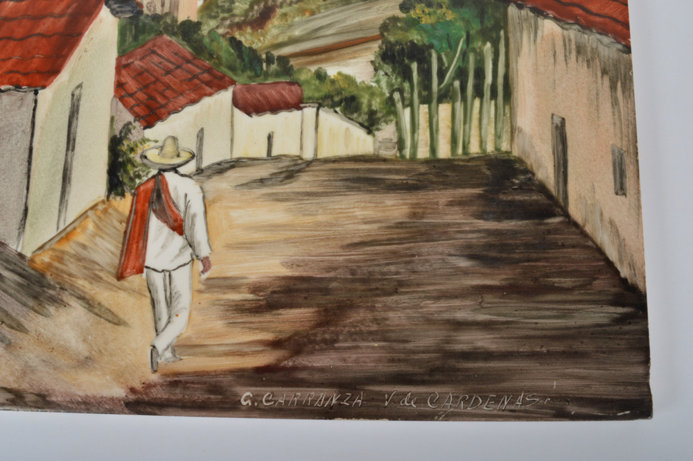 Set of Six Signed Hand Painted Ceramic Mexican Art Tiles