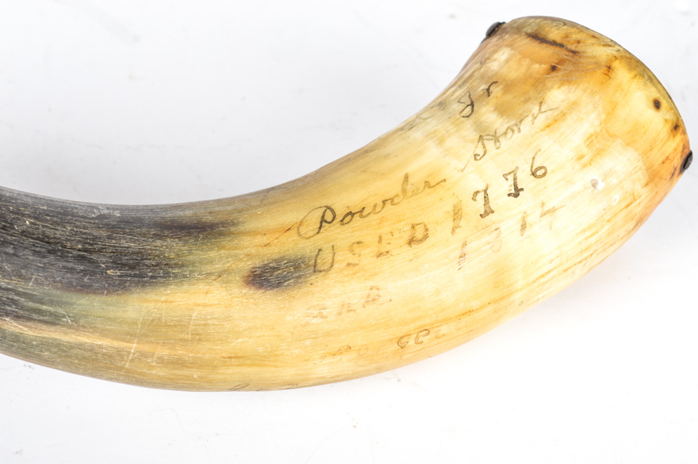 Vintage Sykes Powder Flask and Antique Powder Horns