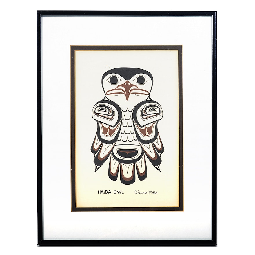 Clarence Mills Silkscreen "Haida Owl"