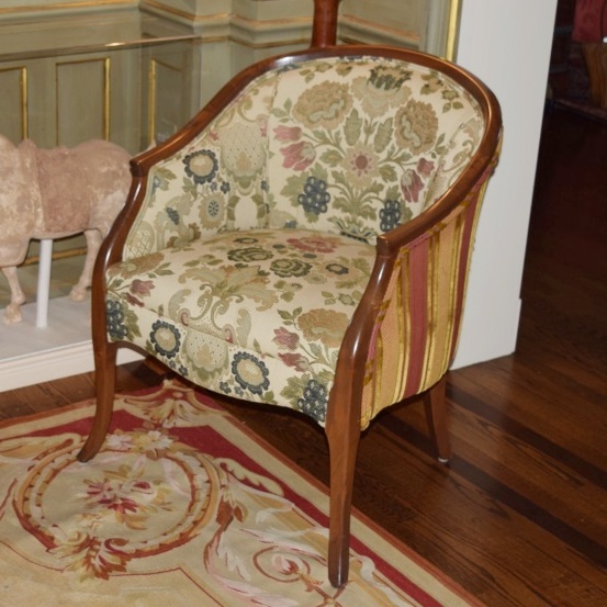 Antique Georgian Barrel Back Chair in Custom Upholstery