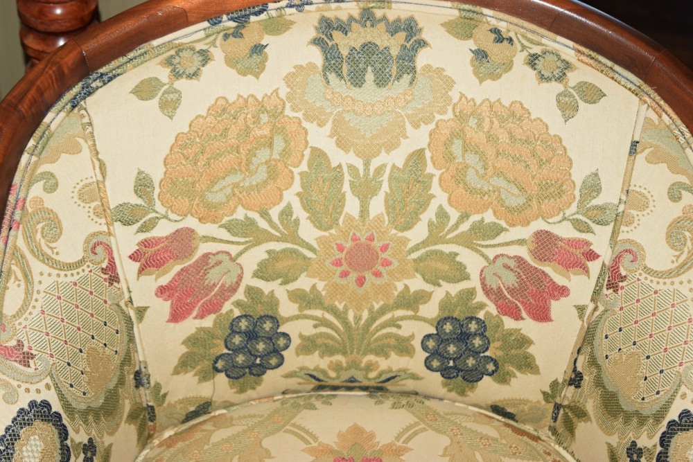 Antique Georgian Barrel Back Chair in Custom Upholstery