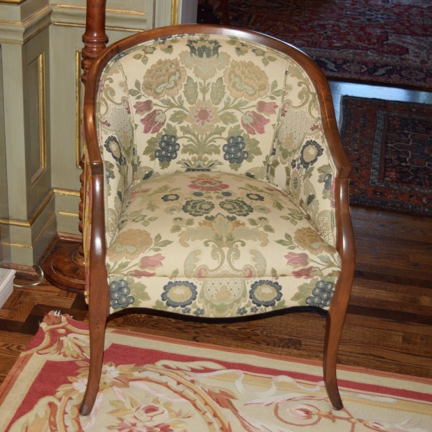 Antique Georgian Barrel Back Chair in Custom Upholstery