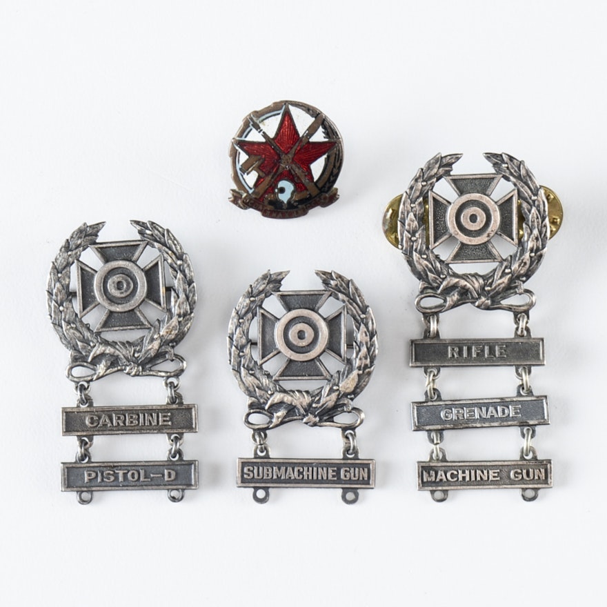 American WWII Era Badges and Soviet Pin