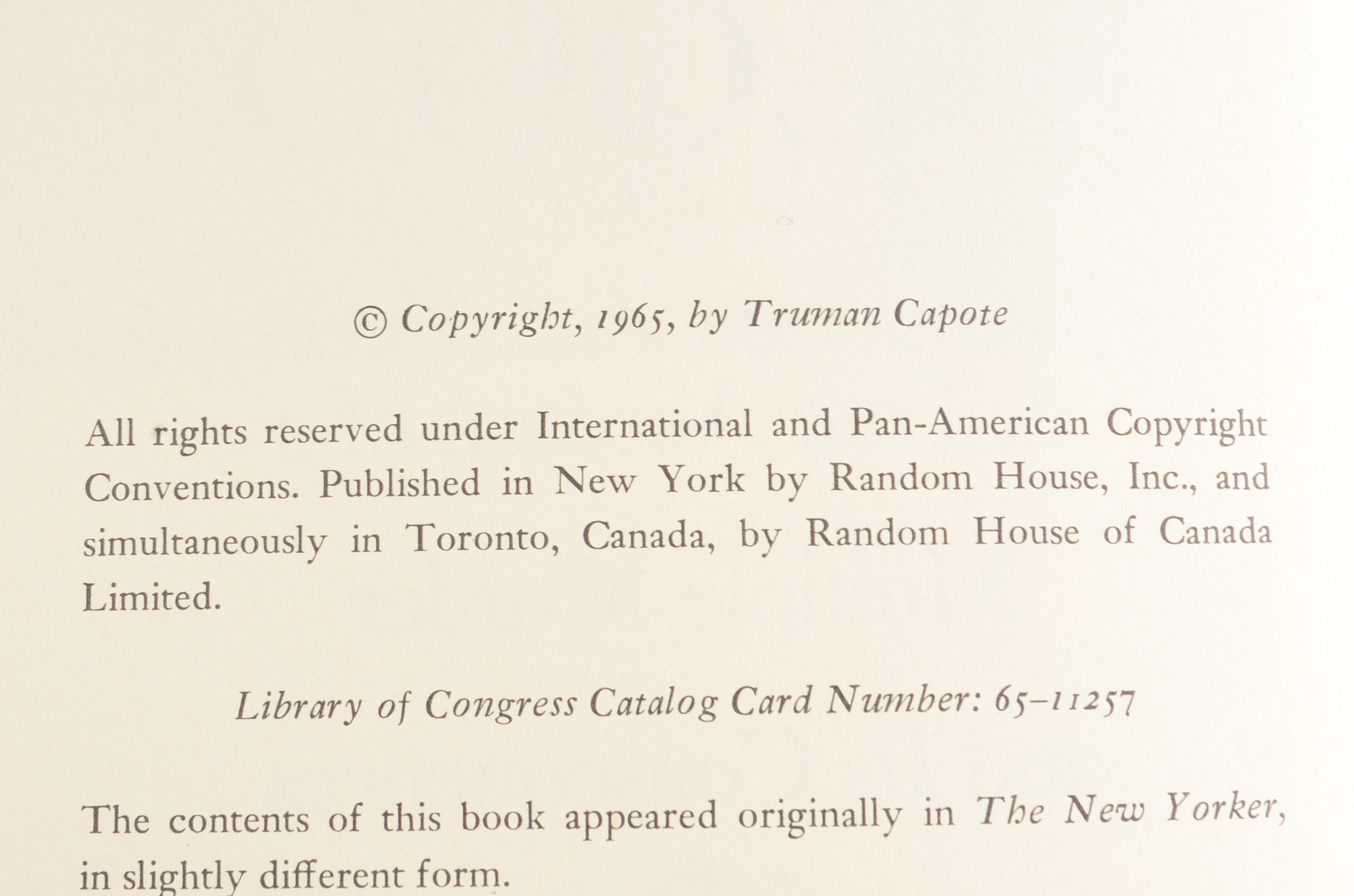 Truman Capote "In Cold Blood" First Edition