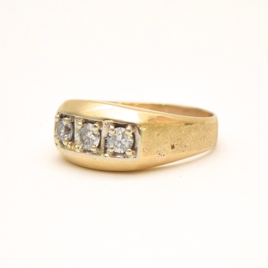 14K Yellow Gold and Diamond Mens Ring