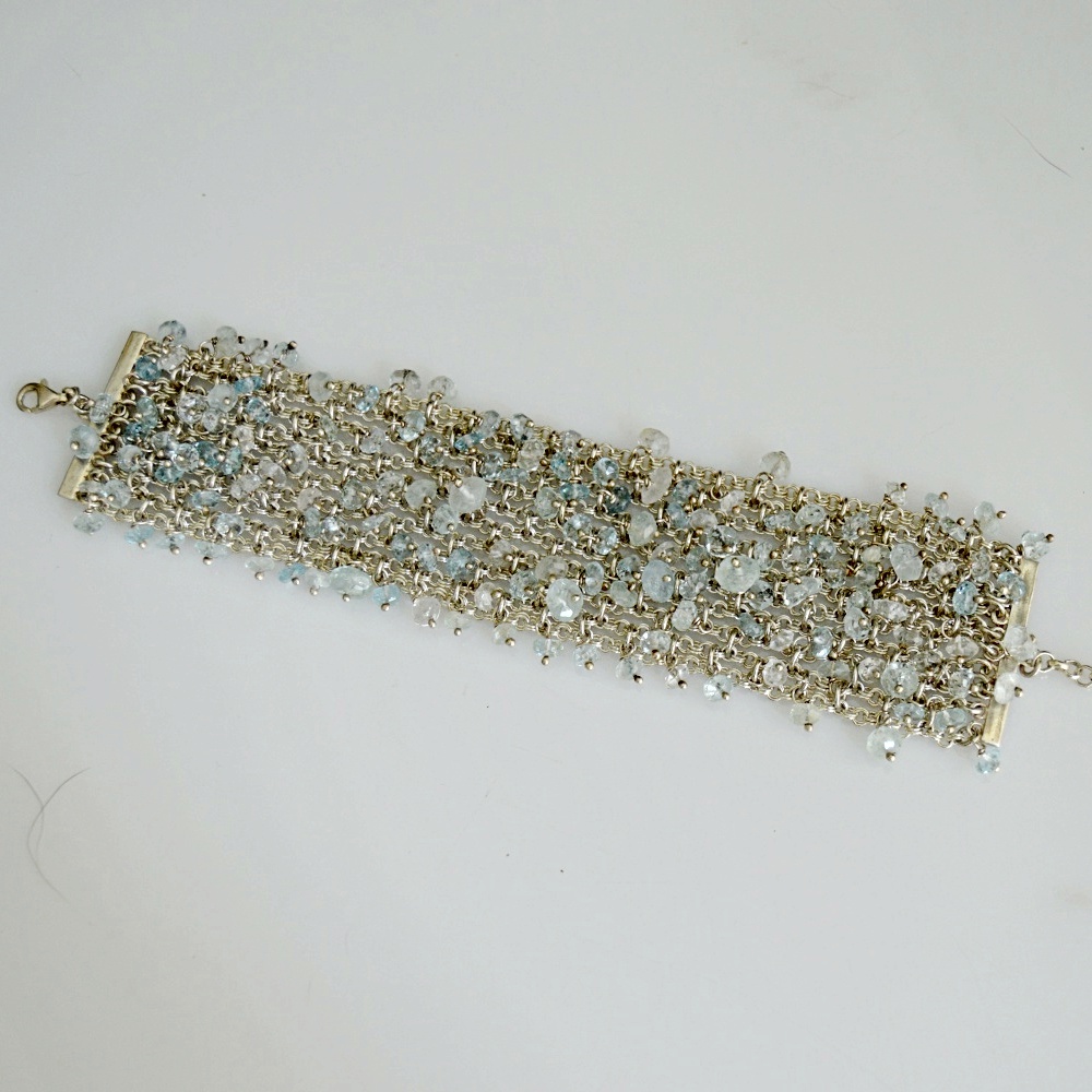 Sterling Silver and Aquamarine Chain Link Bracelet