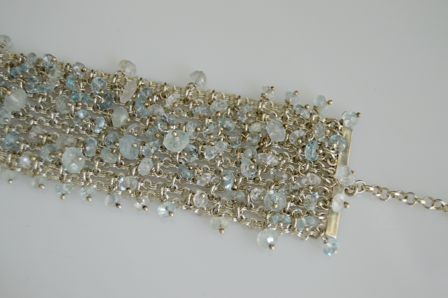 Sterling Silver and Aquamarine Chain Link Bracelet