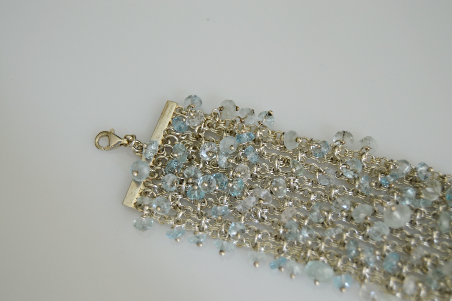 Sterling Silver and Aquamarine Chain Link Bracelet