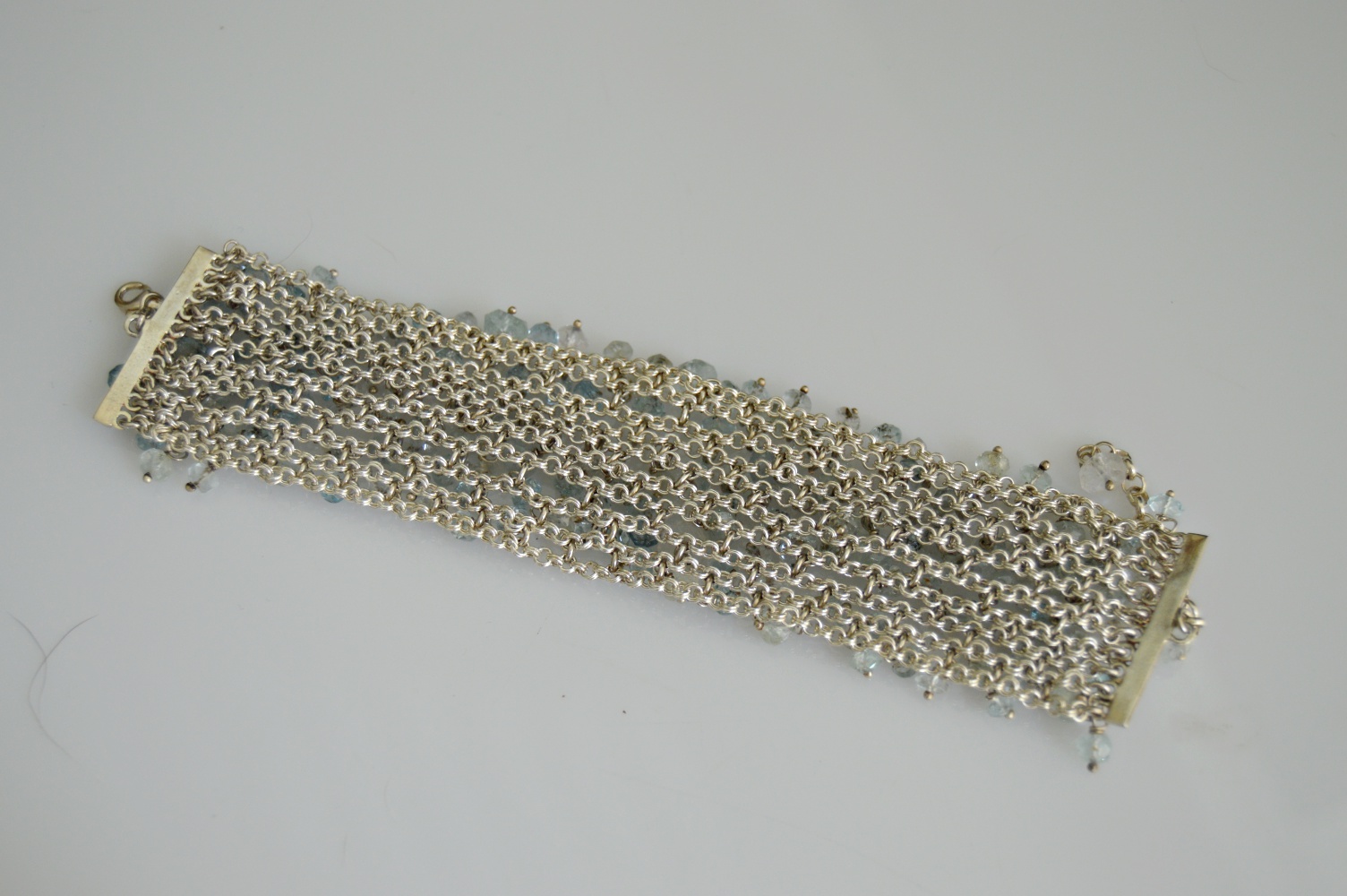 Sterling Silver and Aquamarine Chain Link Bracelet