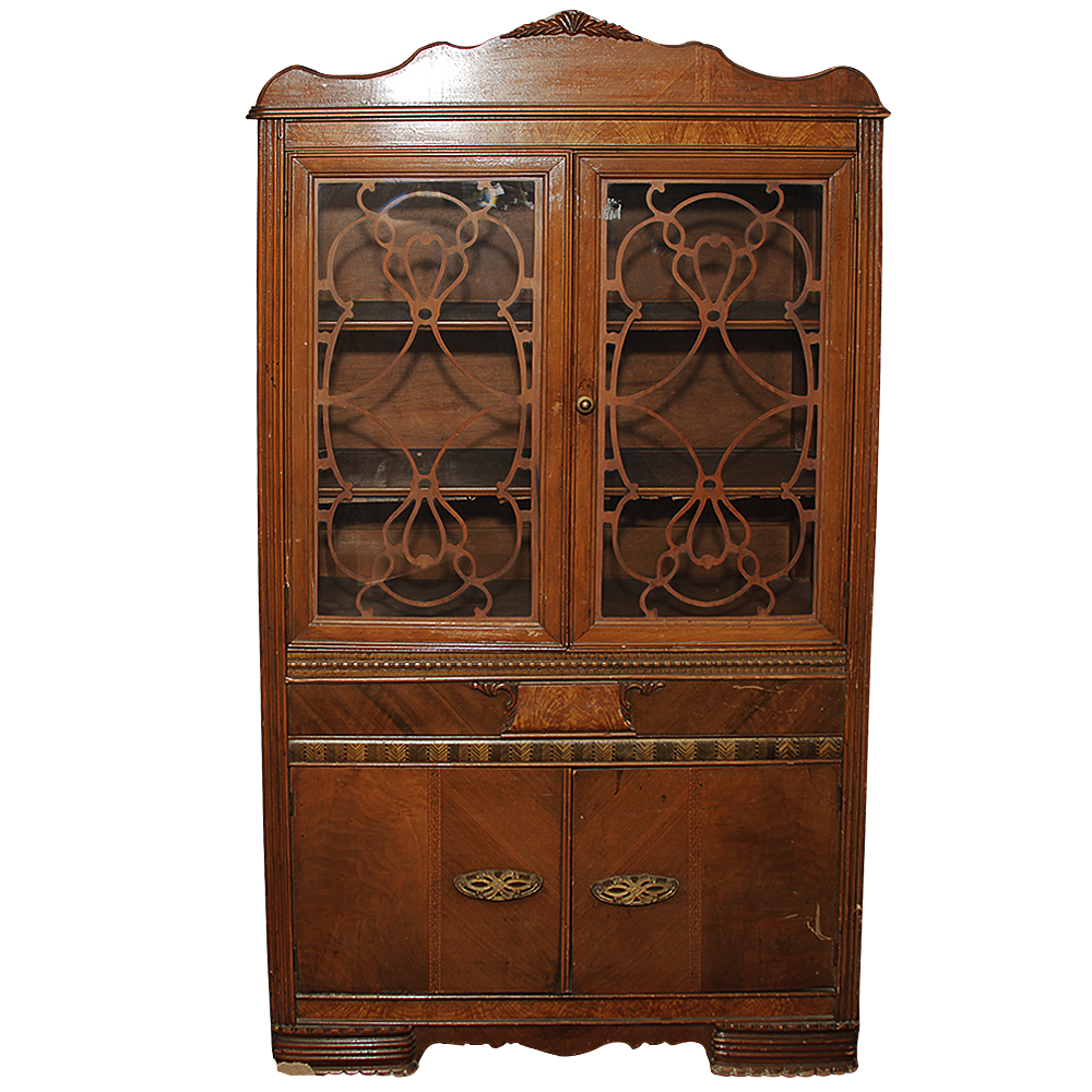 1930's Waterfall Style Mahogany China Cabinet