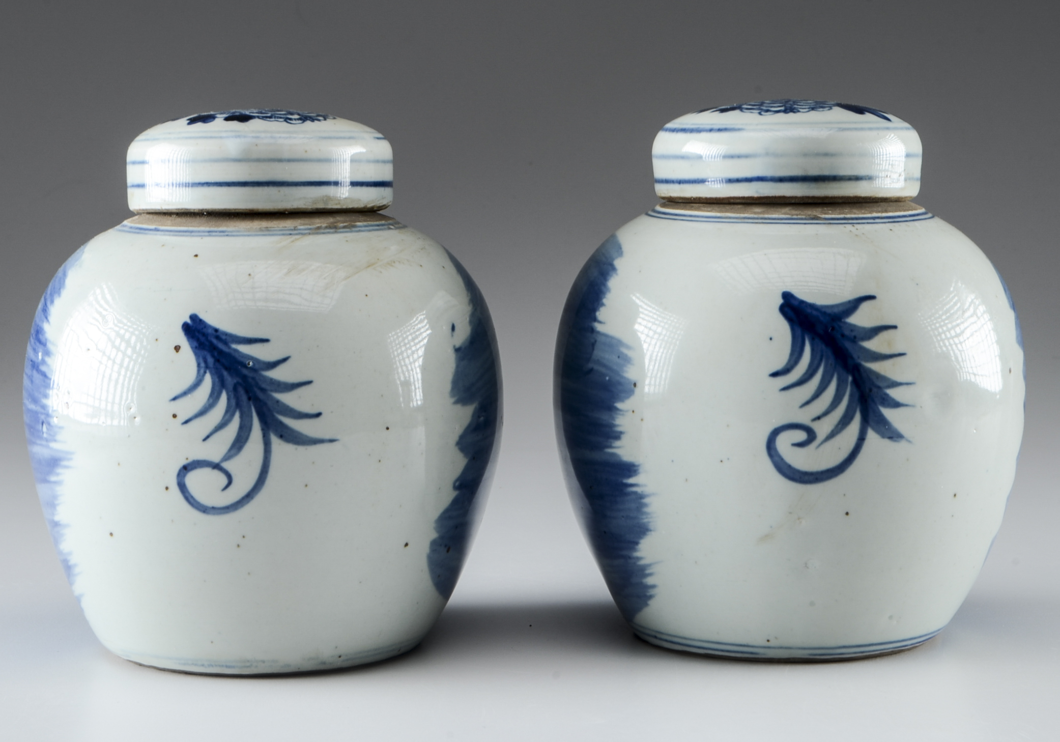 Pair of Hand Painted Chinese Blue Peony Ginger Jars