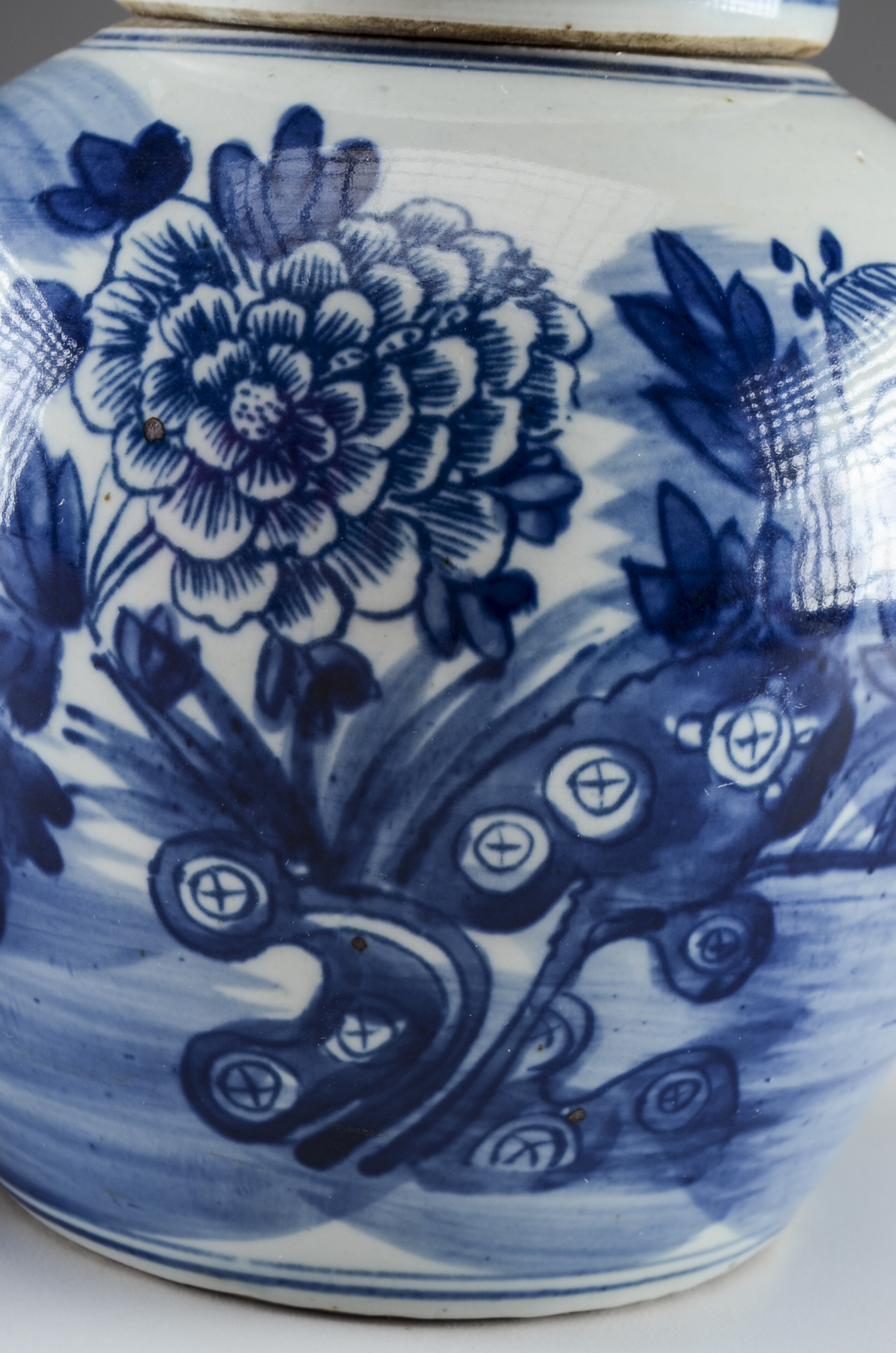 Pair of Hand Painted Chinese Blue Peony Ginger Jars