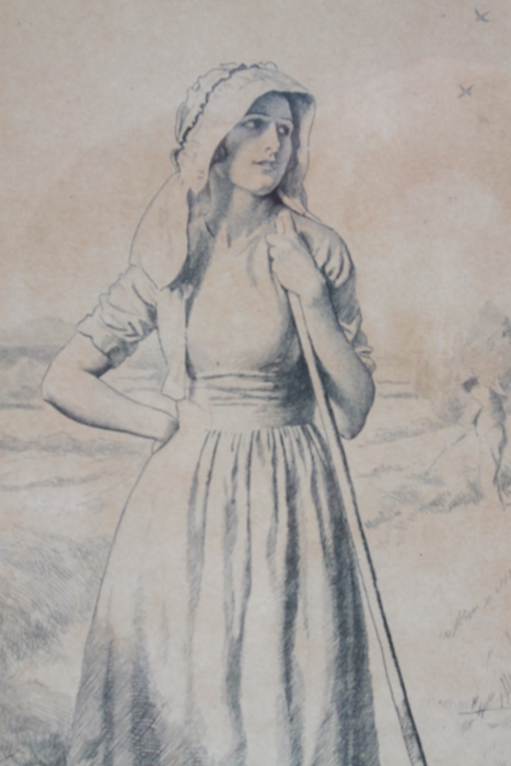 Fred Pegram Signed Engraving of a Woman in a Field