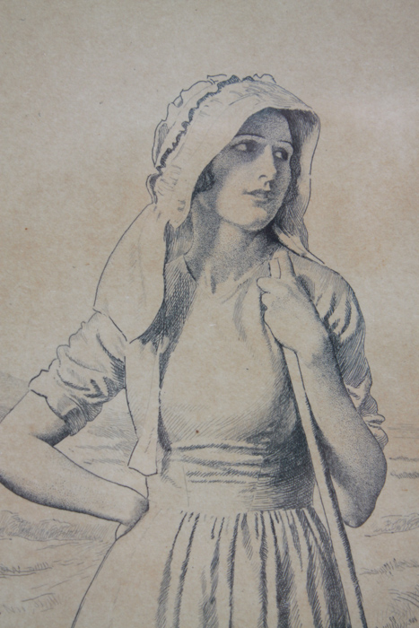 Fred Pegram Signed Engraving of a Woman in a Field