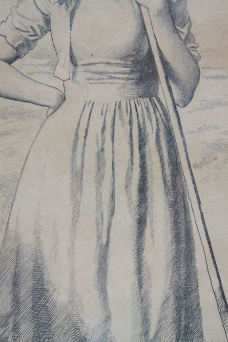 Fred Pegram Signed Engraving of a Woman in a Field