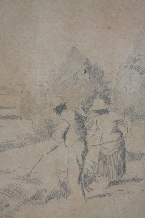 Fred Pegram Signed Engraving of a Woman in a Field