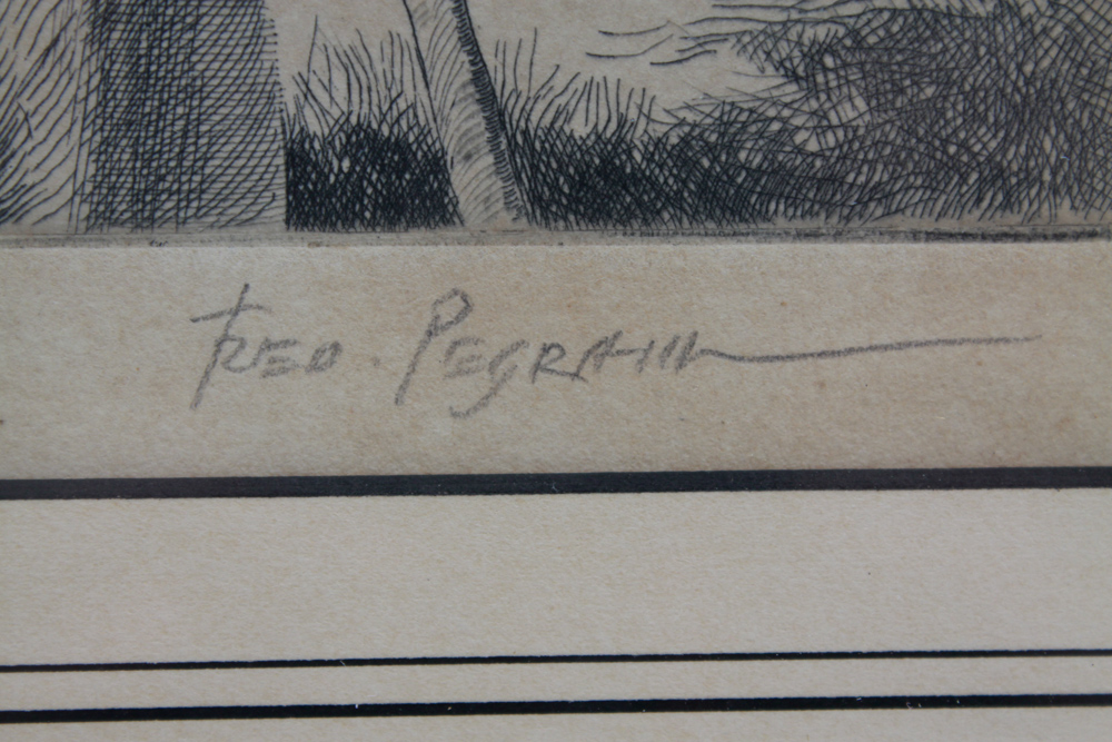Fred Pegram Signed Engraving of a Woman in a Field