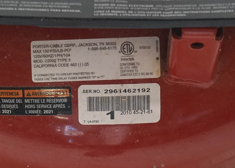 Porter Cable 150 PSI 6 Gallon Air Compressor