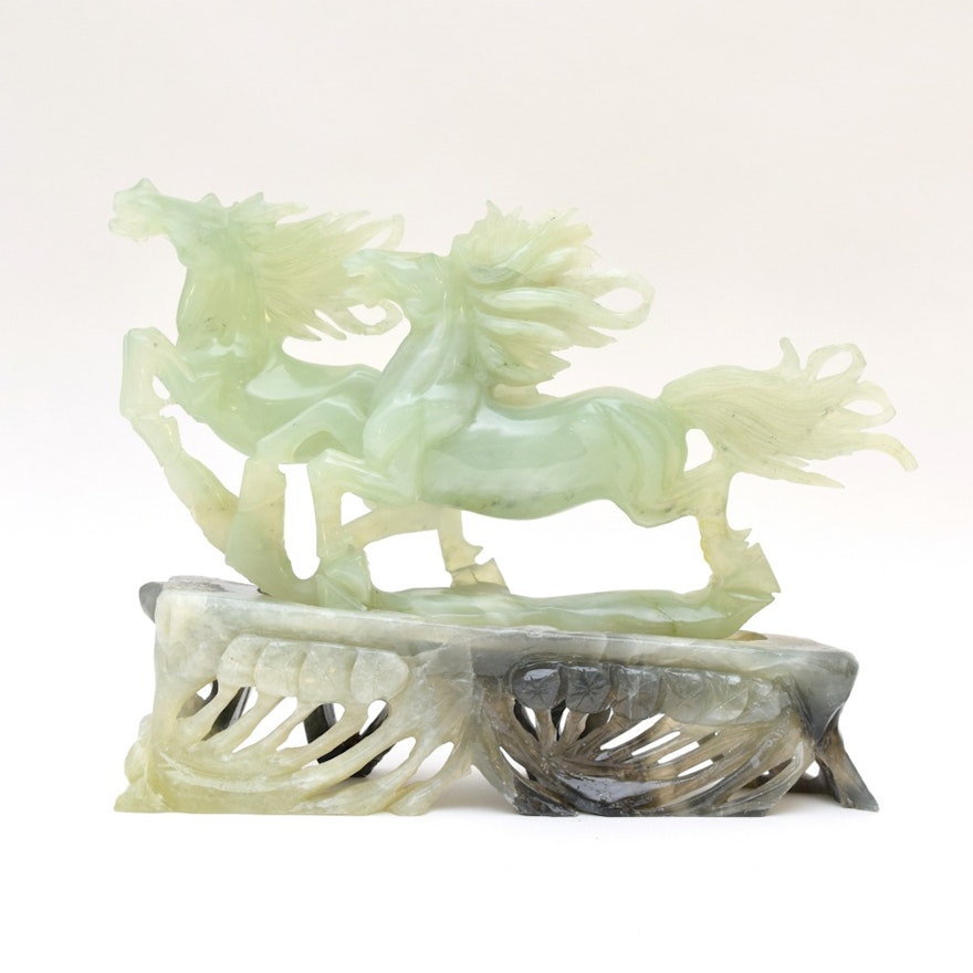 Moulded Glass Horse Sculpture and Base