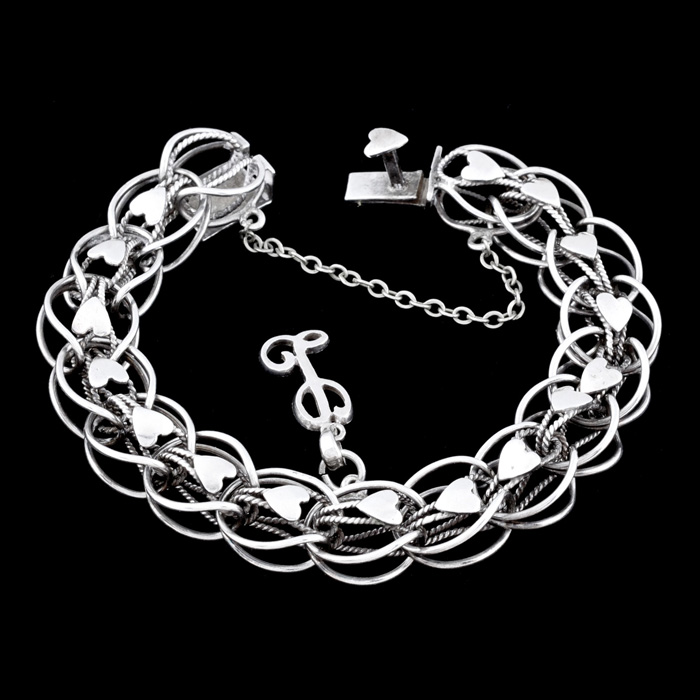 Taxco Mexico Sterling Silver Wirework Bracelet with "L" Charm