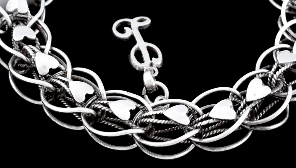 Taxco Mexico Sterling Silver Wirework Bracelet with "L" Charm