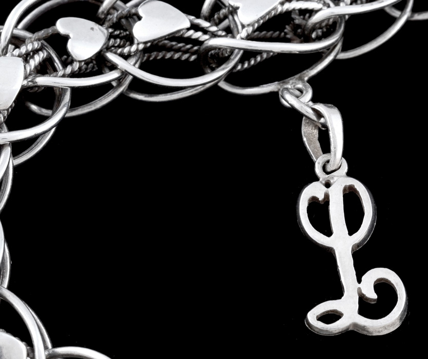 Taxco Mexico Sterling Silver Wirework Bracelet with "L" Charm