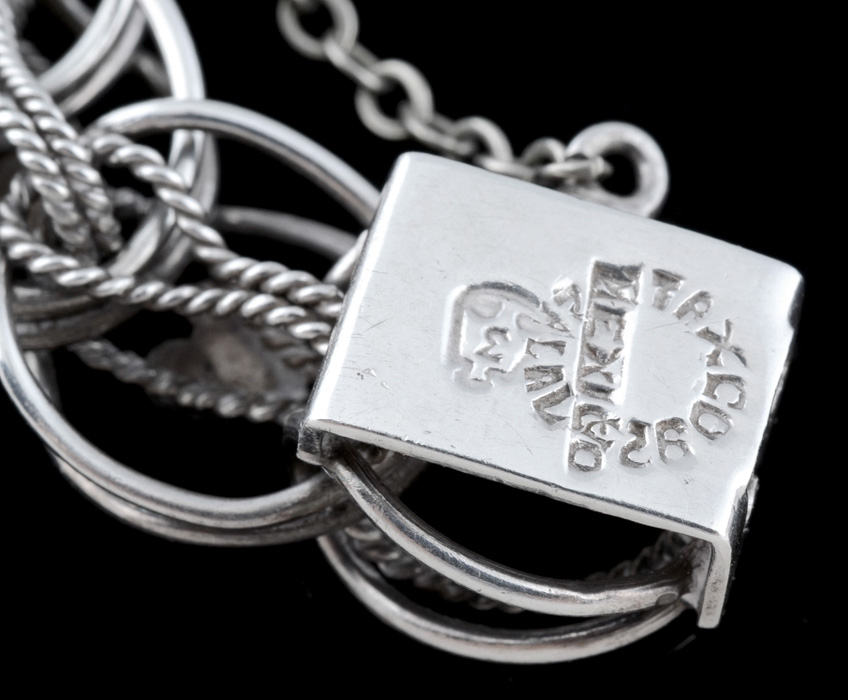 Taxco Mexico Sterling Silver Wirework Bracelet with "L" Charm