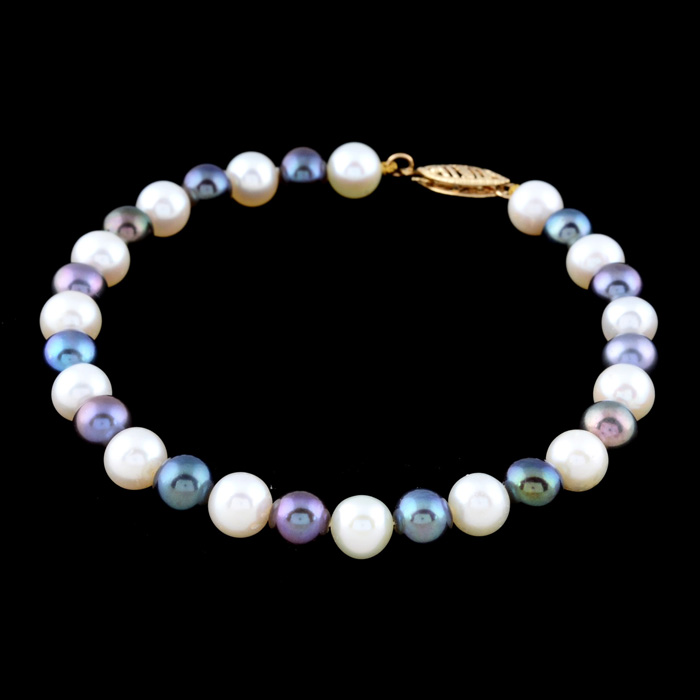 Cultured and Freshwater Pearl Bracelet with 14K Yellow Gold Filigree Pearl Clasp
