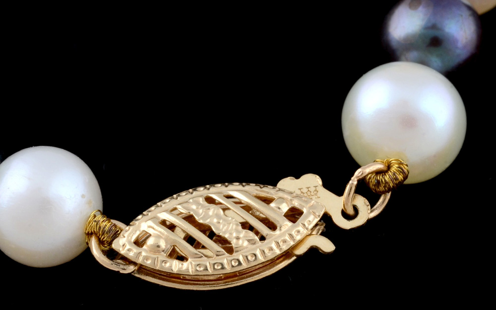 Cultured and Freshwater Pearl Bracelet with 14K Yellow Gold Filigree Pearl Clasp