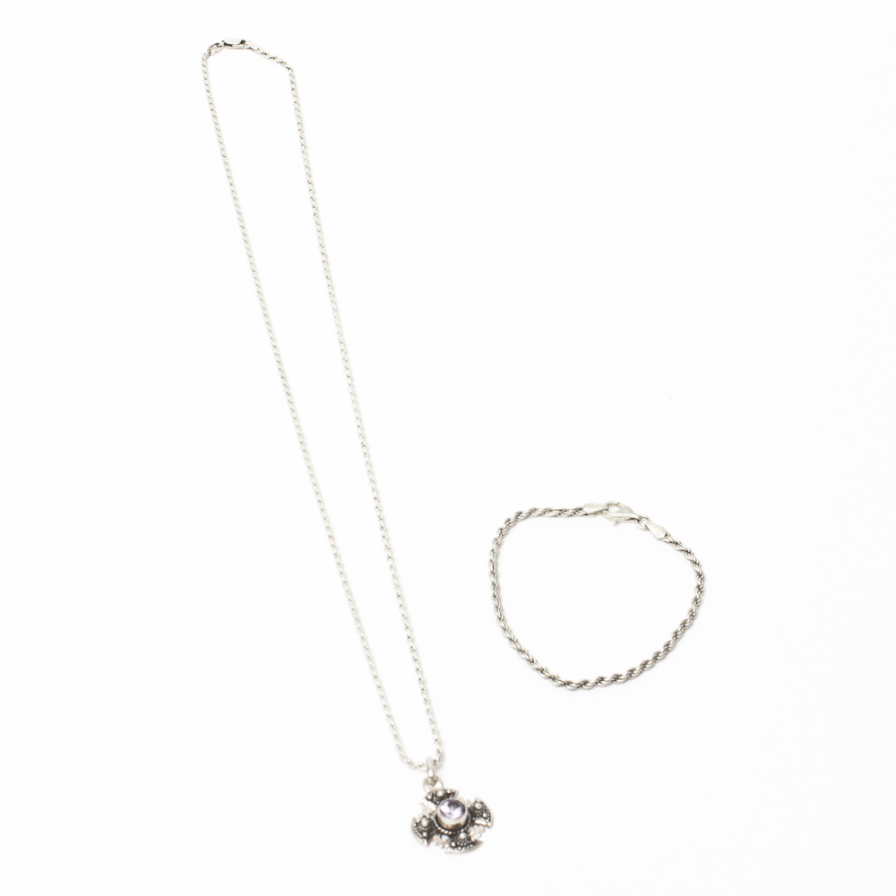 Sterling Silver Pendant Necklace and Bracelet