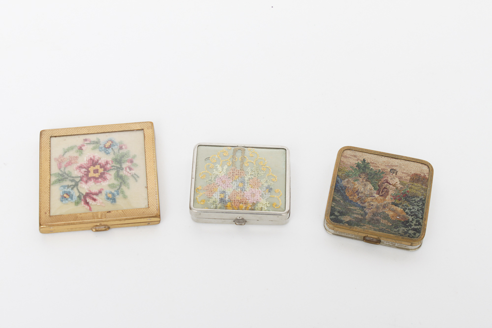 Collection of Circa 1940 Makeup Compacts including Evans, Volupte and Mondaine