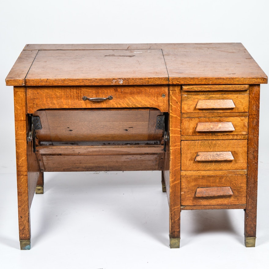 Vintage Quarter Sawn Oak Veneer Typewriter Desk