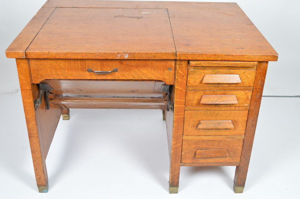 Vintage Quarter Sawn Oak Veneer Typewriter Desk