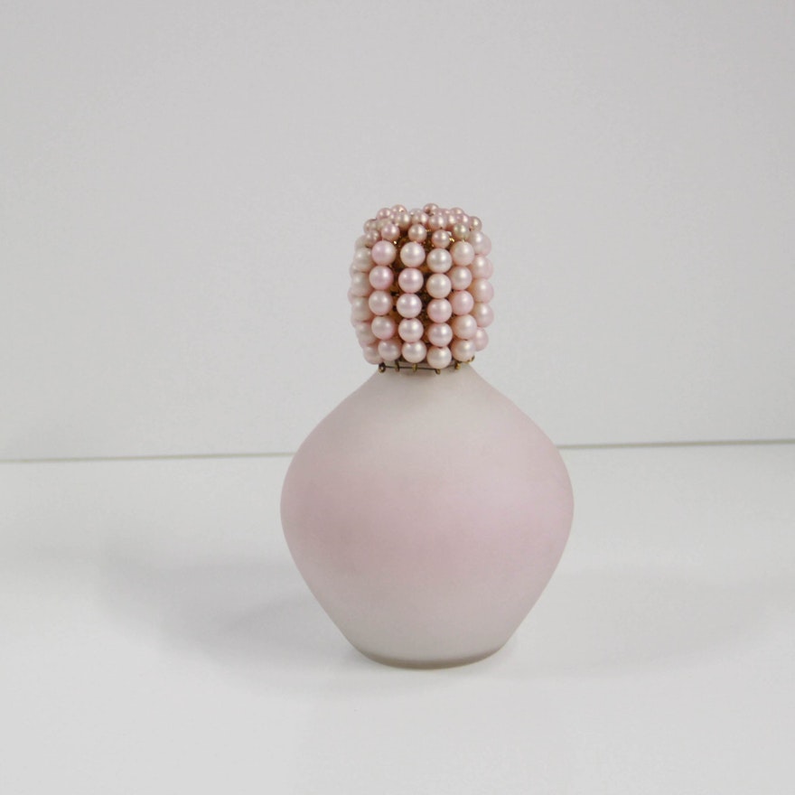 Vintage Blush Pink Frosted Glass Perfume Bottle