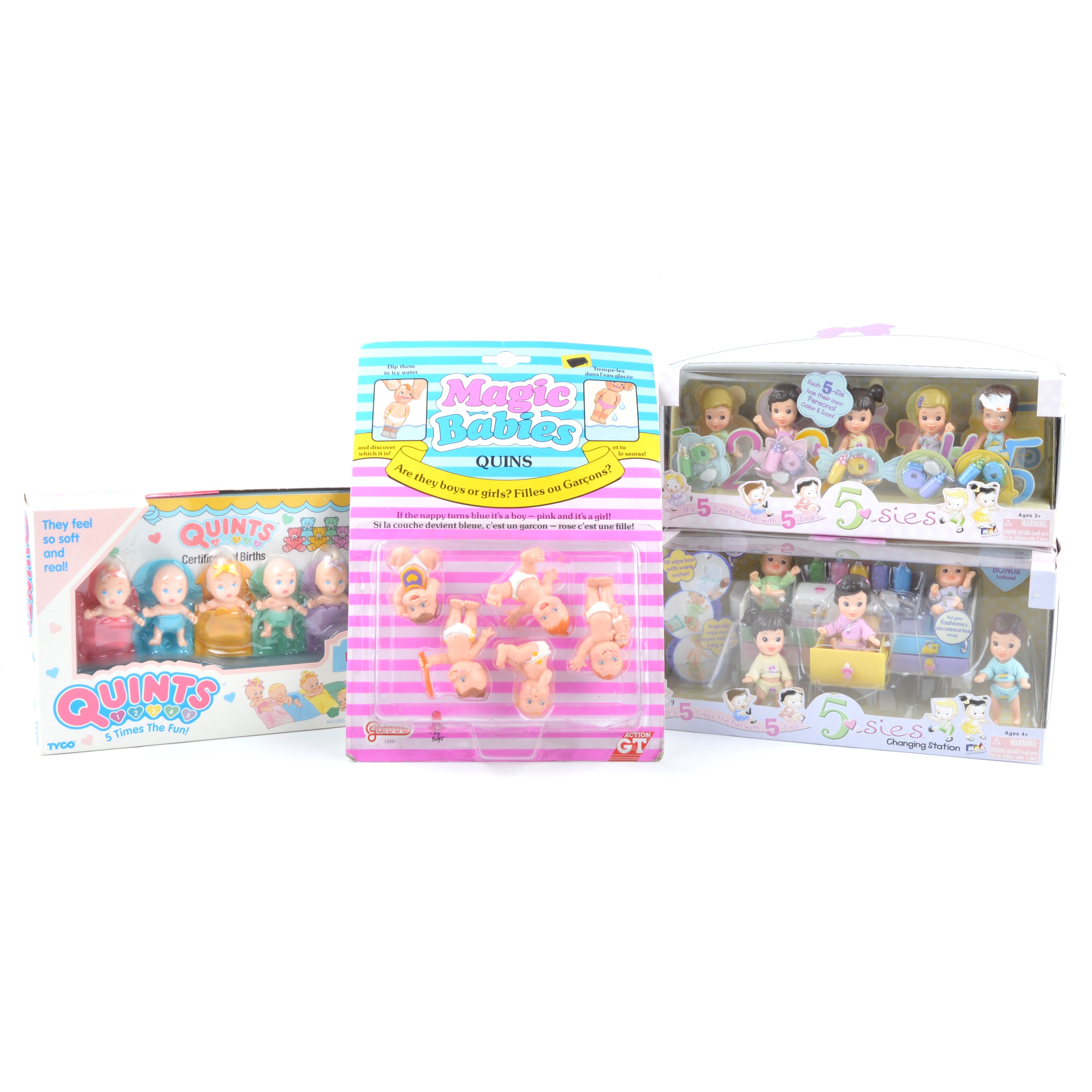 Three 1990s 5-Sies and Tyco Quints Playsets in Packaging