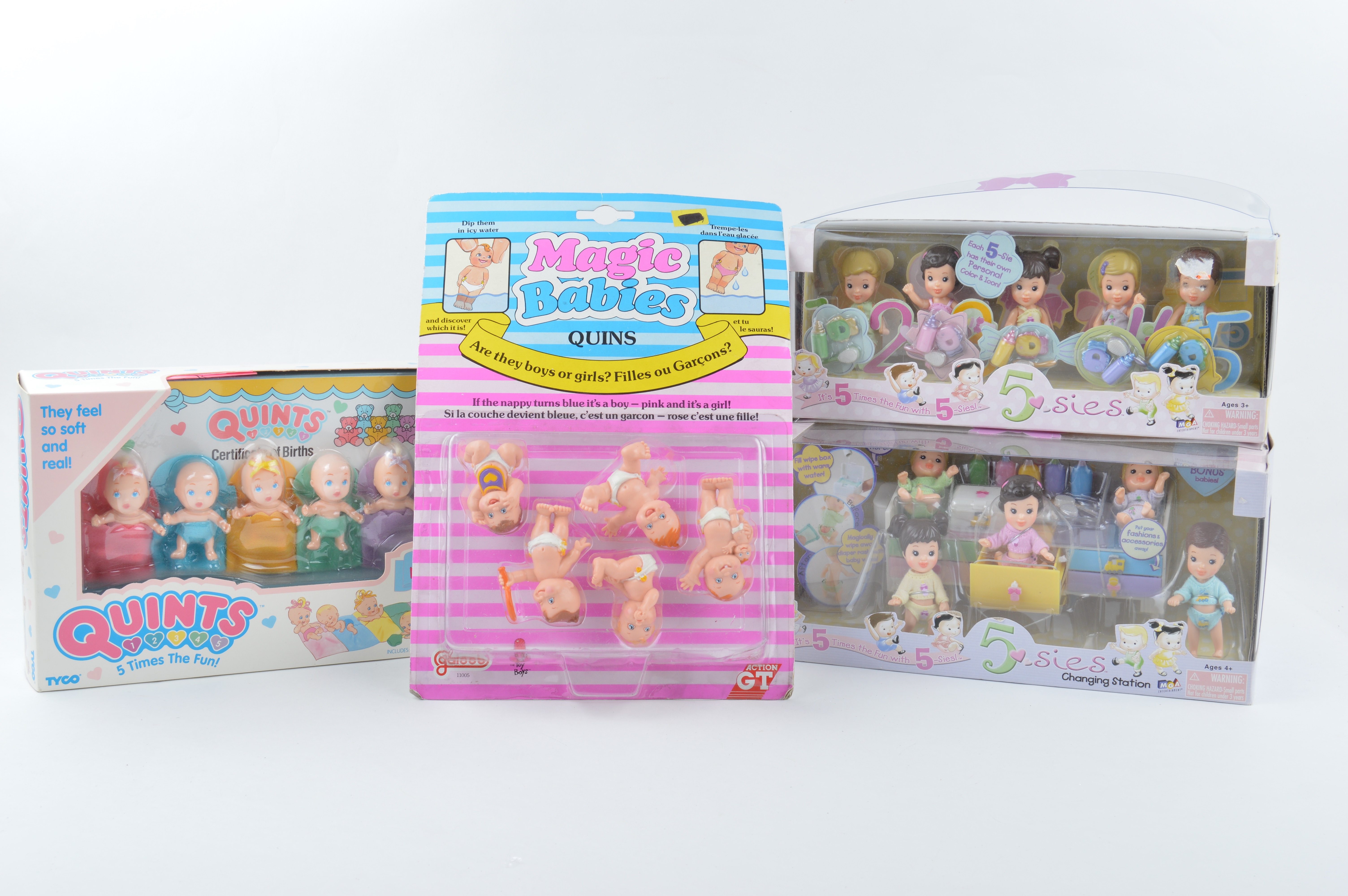 Three 1990s 5-Sies and Tyco Quints Playsets in Packaging