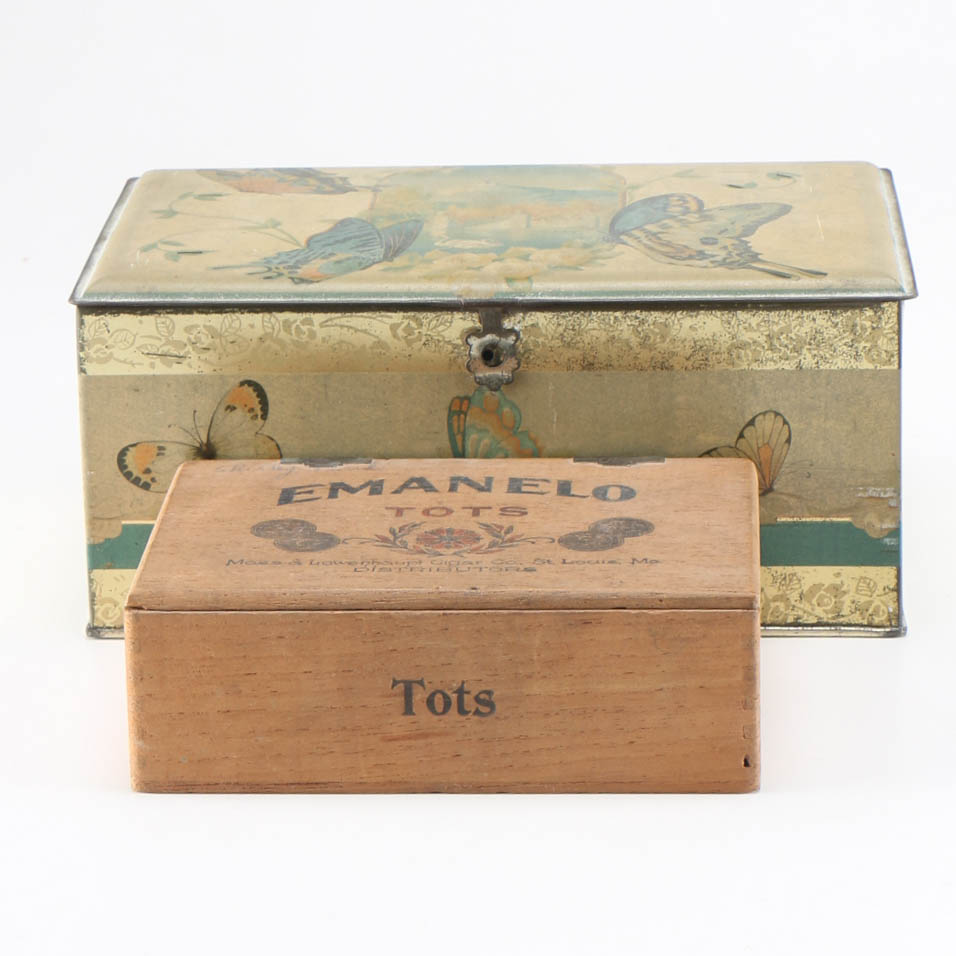 Vintage Cigar Box and Tin Chocolate Box