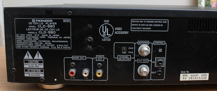 Vintage Pioneer CLD-980 LaserDisc Player