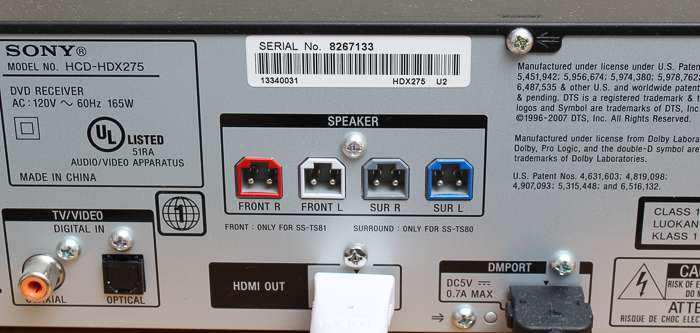 Sony DAV-HDX275 S-Master DVD Home Theater System and Speakers