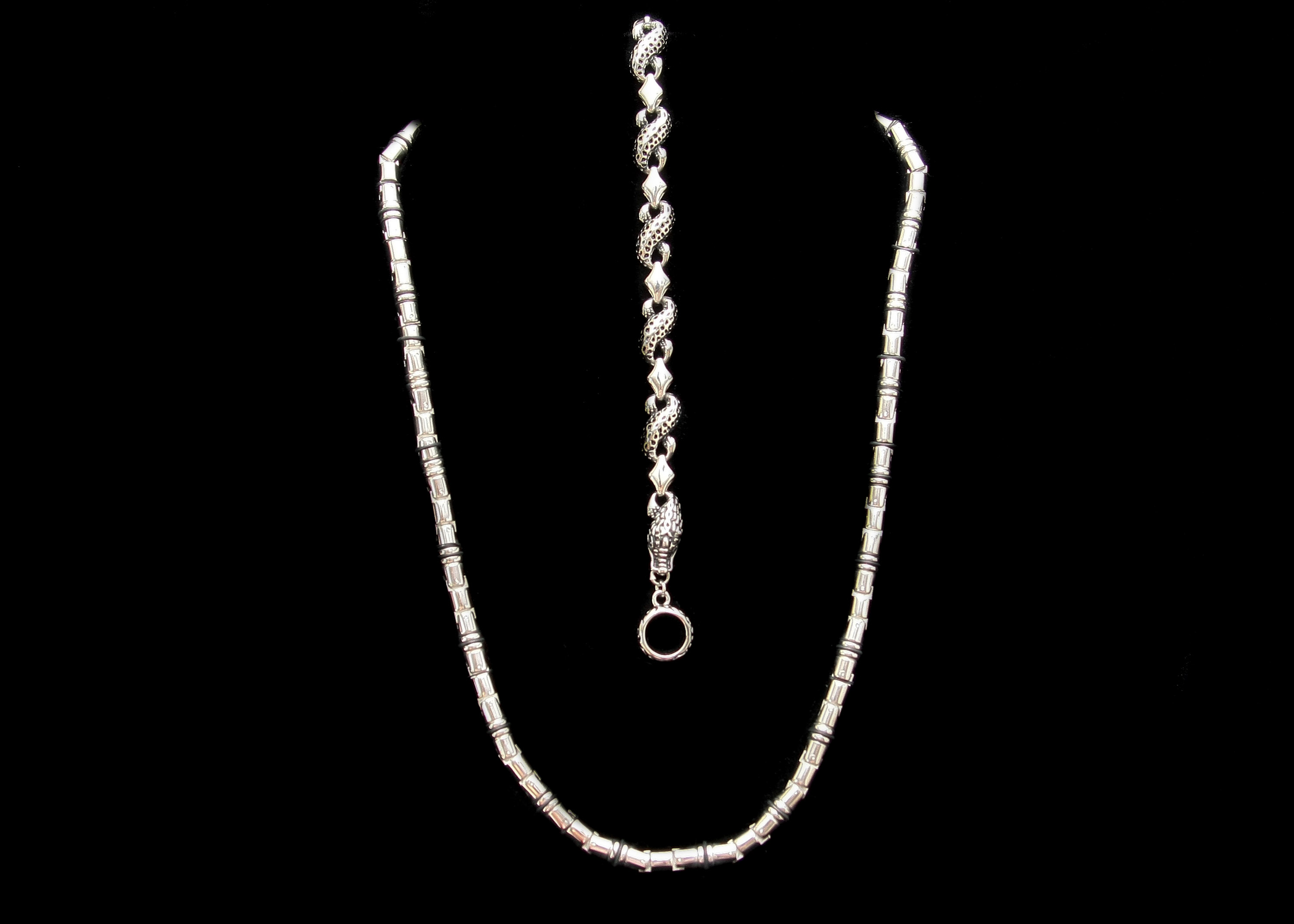 Stainless Steel Necklace and Silver Tone Bracelet