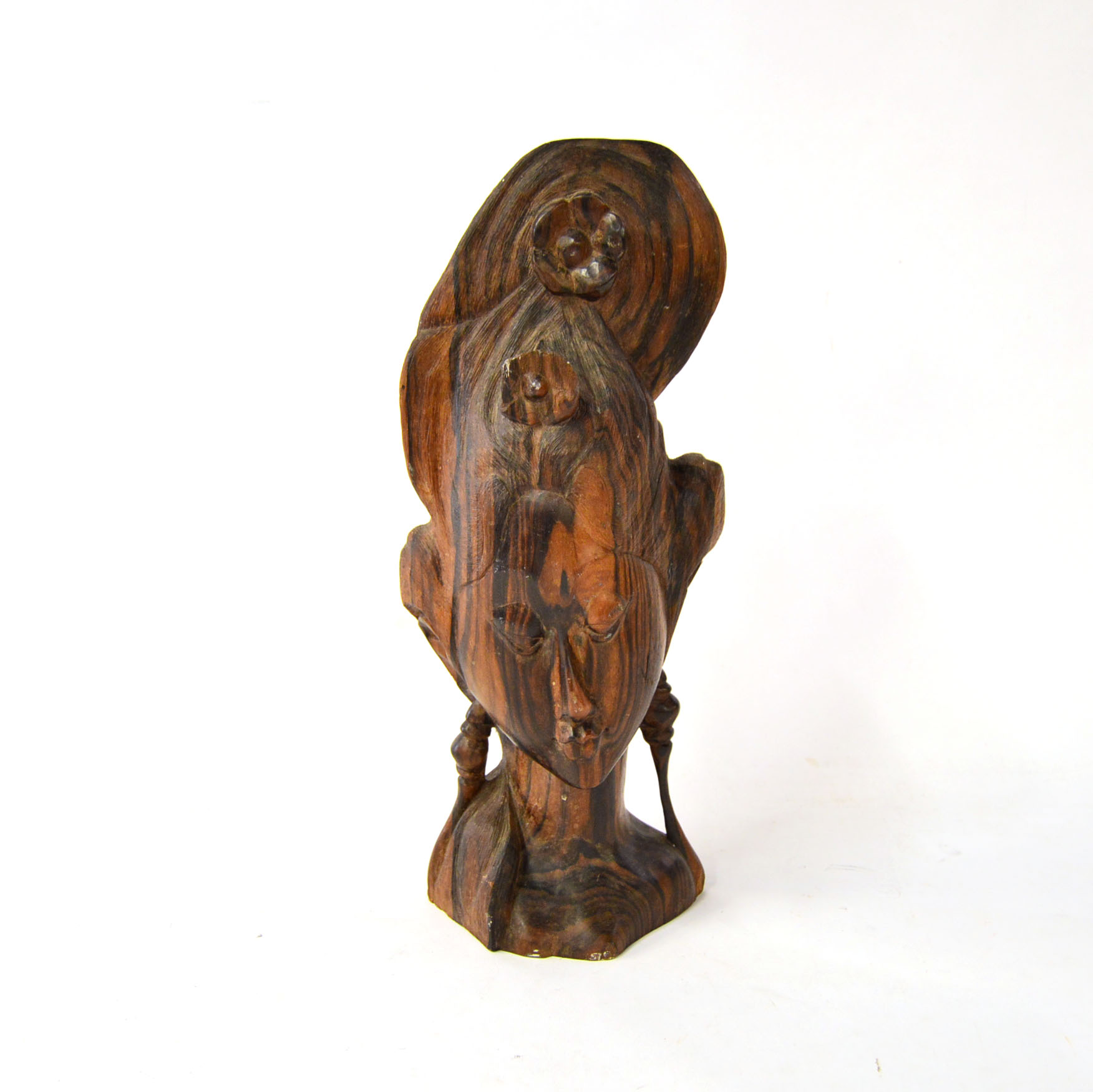 Carved Rosewood Bust Depicting A Southeast Asian Beauty