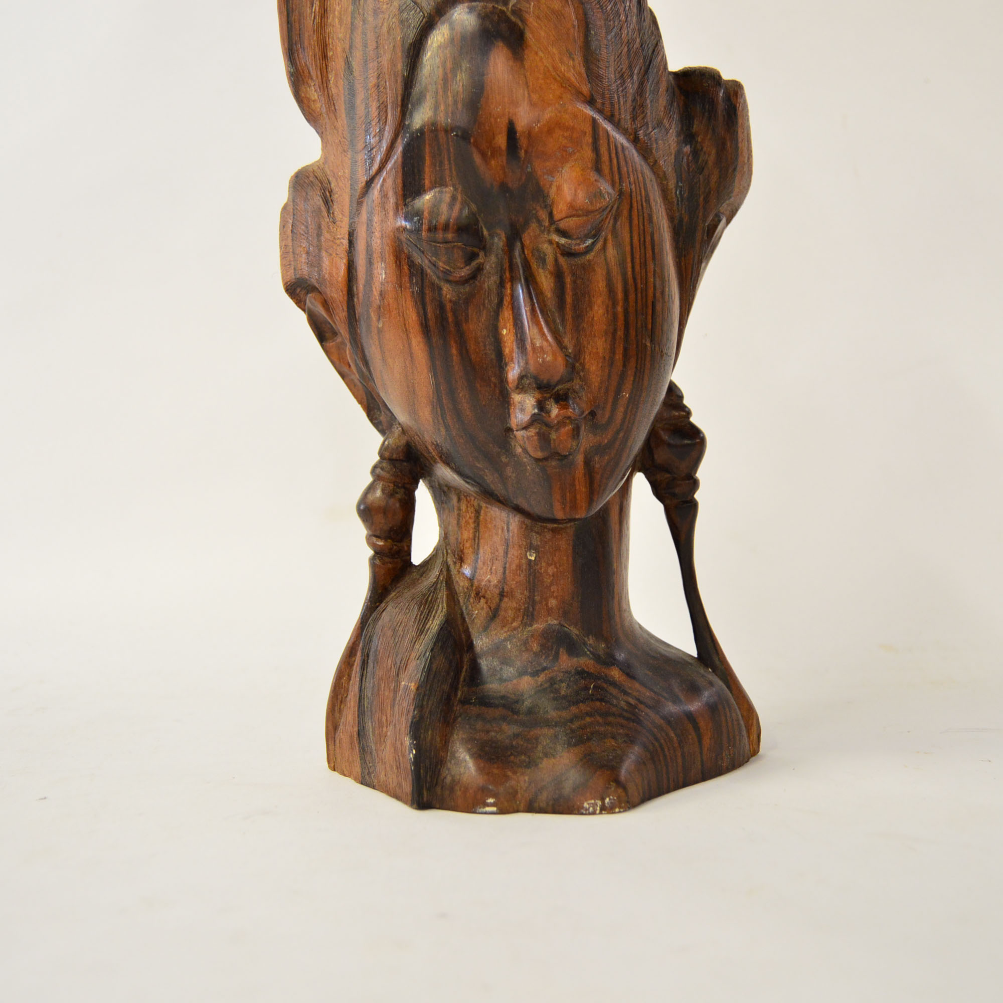 Carved Rosewood Bust Depicting A Southeast Asian Beauty