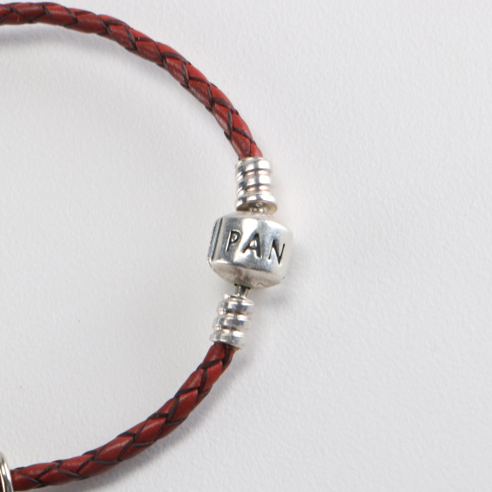 Sterling Silver Leather Pandora Budai Nazar Boncuk Peace Charm Bracelet